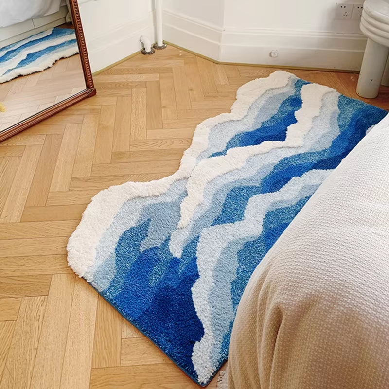Aesthetic Tufting Ocean Rug Bedroom Decor Soft Fluffy Scenic Wave Bedside Carpet Floor Pad Mat Doormat Home Room Decor