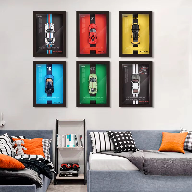 1/32 Photo Frame Version Alloy Metal Sports Car Model Simulation 3D Racing Car Hanging Painting Collection Kids Gifts Decoration