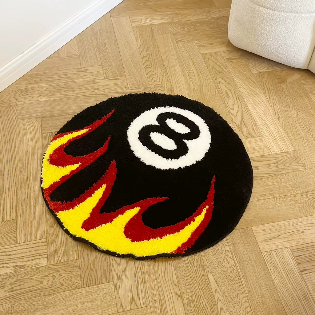 Fire Billiards No.8 Tufted Rug Bedroom Rug Bathroom Mat Soft Cartoon Funny Pad Living Room Carpet Anti-Slip Hallway Home Nursery