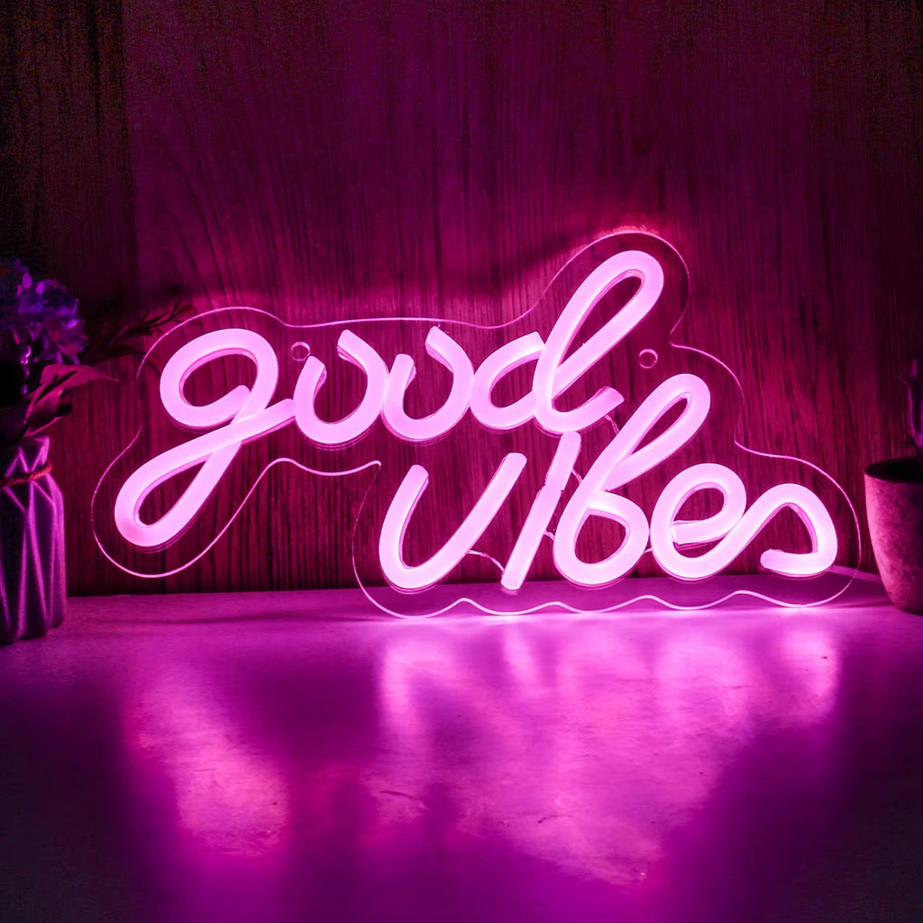 Chi-Buy LED Neon Good Vibes USB Powered Neon Signs Night Light 3D Wall Art & Game Room Bedroom Living Room Decor Lamp Signs