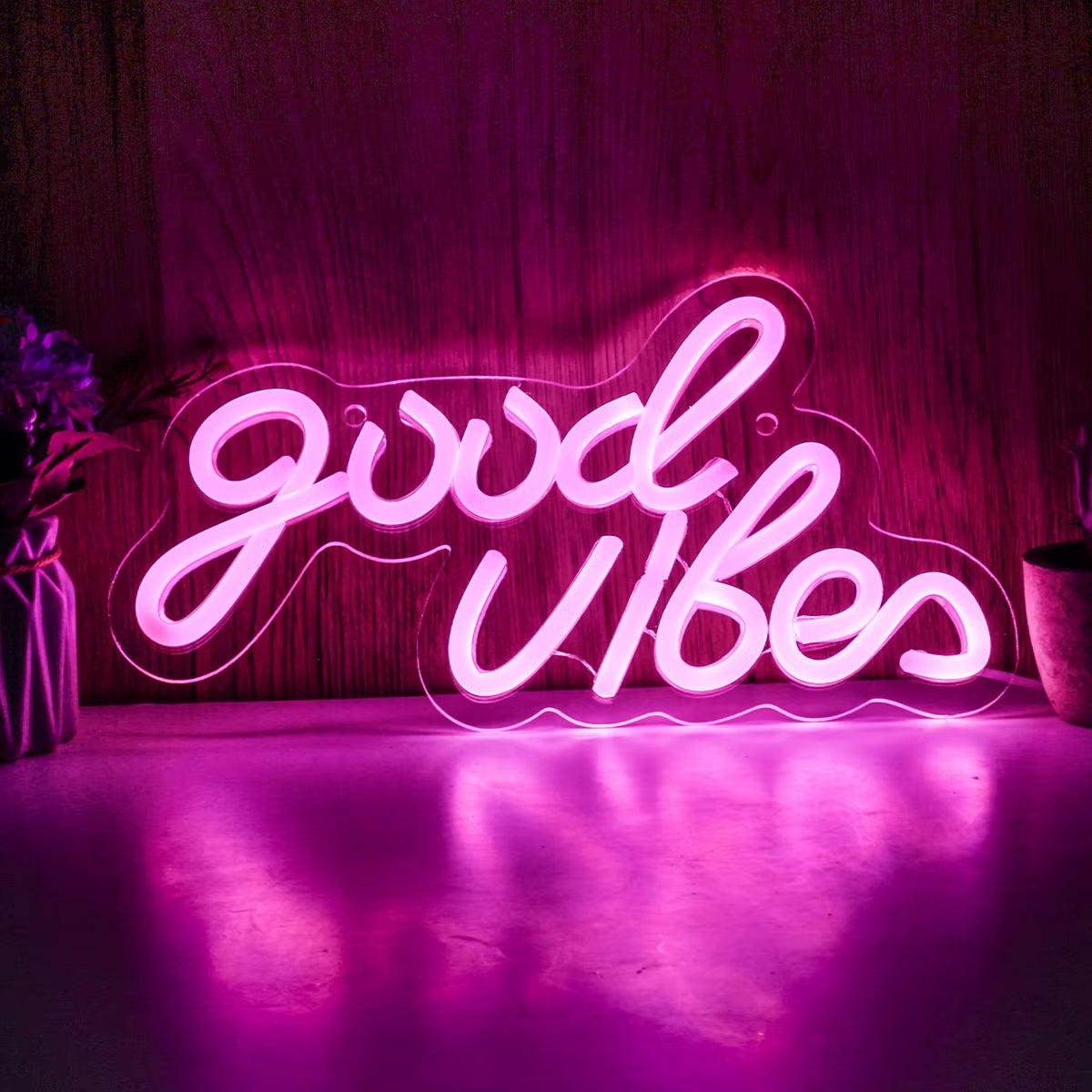 Chi-Buy LED Neon Good Vibes USB Powered Neon Signs Night Light 3D Wall Art & Game Room Bedroom Living Room Decor Lamp Signs