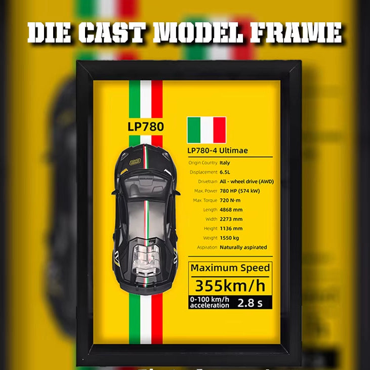 1/32 Photo Frame Version Alloy Metal Sports Car Model Simulation 3D Racing Car Hanging Painting Collection Kids Gifts Decoration