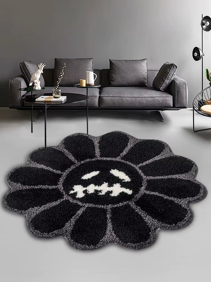 Smiling Face Tufted Rug Flower Art Rug for Bedroom Living Room Retro Rainbow Fluffy Bathroom Smile Rug Nonslip Mat Home Decor