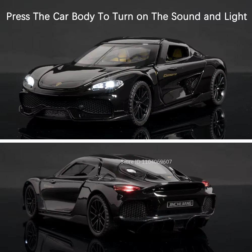 1:32 Scale KNSG Gemera Miniature Model Car Toys Alloy Diecast Sports Cars 4 Doors Opened Pull Back Ornament Vehicles Boys' Gifts