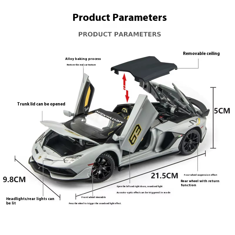 1:24 Lambo SVJ63 Alloy Car Model Sports Car Model, Simulated Car Children'S Toy Collection Ornaments for Boys Gifts