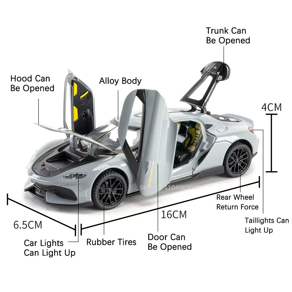 1:32 Scale KNSG Gemera Miniature Model Car Toys Alloy Diecast Sports Cars 4 Doors Opened Pull Back Ornament Vehicles Boys' Gifts