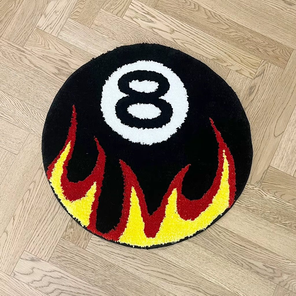 Fire Billiards No.8 Tufted Rug Bedroom Rug Bathroom Mat Soft Cartoon Funny Pad Living Room Carpet Anti-Slip Hallway Home Nursery