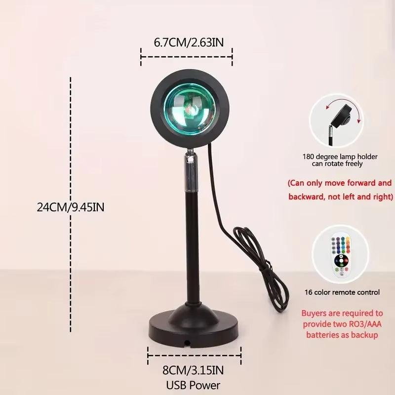 USB Sunset Light LED Rainbow Neon Projector - Atmospheric Wall Lamp for Bedroom Decor and Self Photography